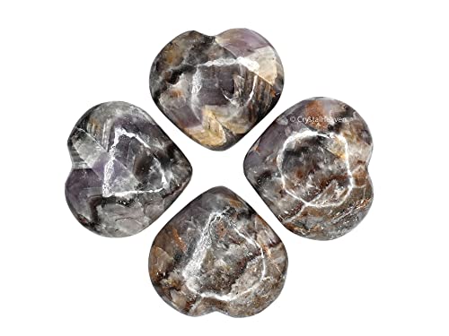 Image of Certified Amethyst Chevron Crystal Heart Palm Pebbles Stones for Anxiety Stress Relief Massage - AAA Grade Original Healing Gemstone Agate Heart Palm Stone for Yoga Meditation Spiritual