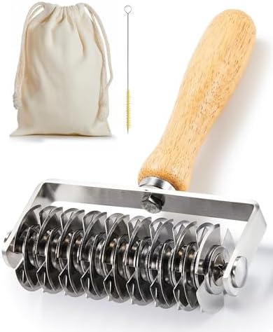 Pastry Lattice Roller Cutter, Stainless Steel Pasta Cutter Tool with Cleaning Brush and Storage Bag, Dough Wheel for Pie Top, Beef Wellington, Crust Pizza