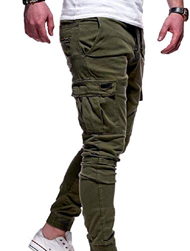VITryst-Men Calça de corrida masculina com ajuste atlético e bolsos laterais, Verde, L