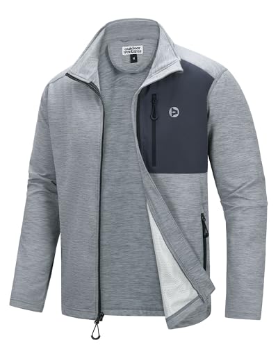Outdoor Ventures Herren Sportjacke Leichte Funktionsjacke Übergangsjacke Fleecejacke mit 5 Taschen Freizeitjacke Trainingsjacke für Freizeit und Outdoor Hellgrau/Grau XL