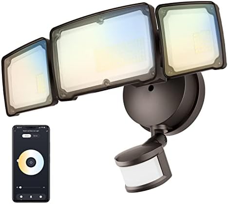 Amico 40W Smart Led Security Light with Motion Sensor, Work with Alexa/Google Home, 4000LM, 2700-6500K, IP65 Waterproof, App Controlled WiFi Flood Light for Garage, Yard (Bronze)