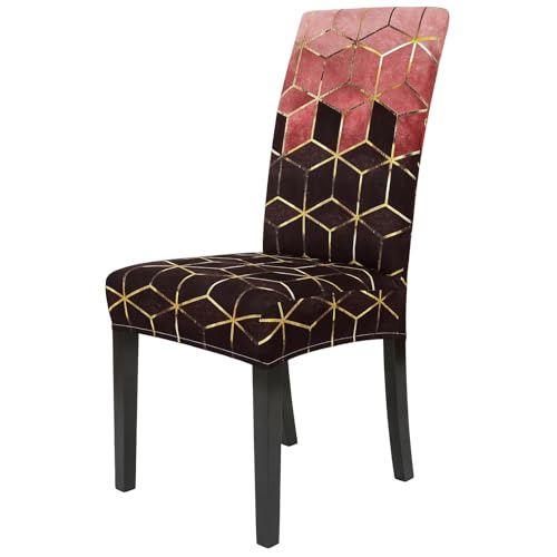 Gibelle Dining Room Chair Covers Set of 4, Red Cubes Kitchen Chair Covers