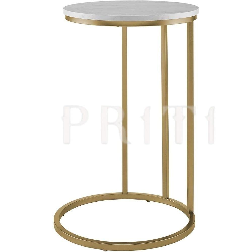 Priti-Modern Contemporary Side Table Metal and Glass Round C Accent Table, 16 Inch, Marble and Gold-image-38