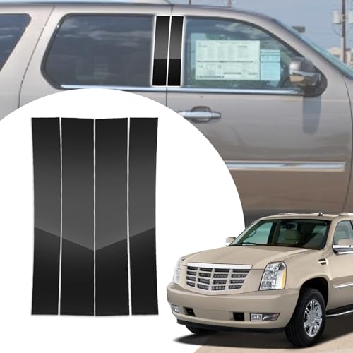 4pcs Glossy Black Exterior Door Window Pillar Posts Molding Cover Panel Trim Stickers Side Door Window Cover Trim Kits for Cadillac Escalade 2007-2012 2013 2014 Accessories
