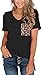 Womens Short Sleeves Casual Loose V Neck T Shirts Basic Tops Leopard and Sequin Pocket Black L