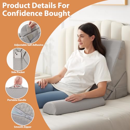 BIEEZZK 3PCS Wedge Pillow Set, Adjustable Wedge Pillow Headboard, Bed Wedge Pillows for Back Pain Relief, Sleeping, Post Surgery, Back Support Pillow for Bed Sitting Up, Snoring, GERD, Grey by BIEEZZK - Image 4