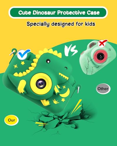 Kids Camera, Dinosaur Toddler Digital Camera for Ages 3-12 Boys Girls Childrens, Christmas Birthday Gifts, Selfie 1080P HD Video Camera for 3 4 5 6 7 8 9 Years Old Boys Girls Toys Gifts — view 3