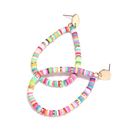 Xocartige Heishi Bead Drop Earrings Colorful African Vinyl Beaded Hoop Dangle Earring Studs For Women Bohemia Summer Beach Accessory (A Rainbow) #TOP4