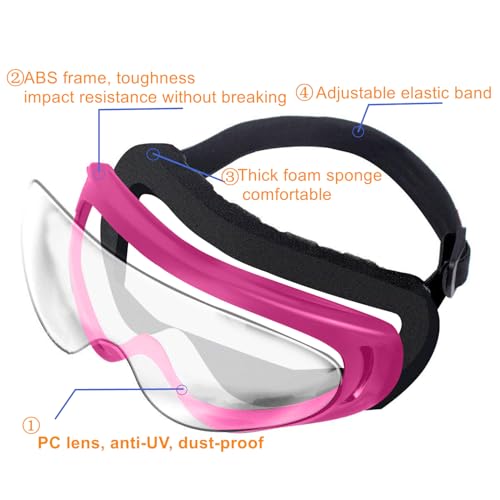 Image of LJDJ Motorcycle Goggles,2 Pack Dirt Bike ATV Motocross Riding Hiking Protective with 2 Pack Neck Breathable Bandana Mask (Rose Pink /Clear+mask)