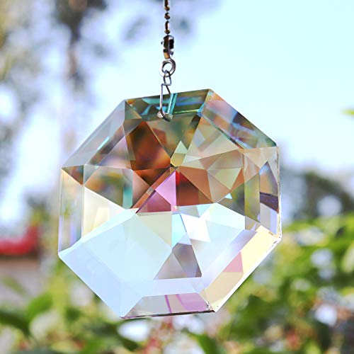 3.15in/80mm Hanging Prism Crystal Suncatcher, Colorful Crystal Pendant Rainbow Maker with Chain for Window, Hanging Ornament for Home Garden Decoration Christmas Wedding