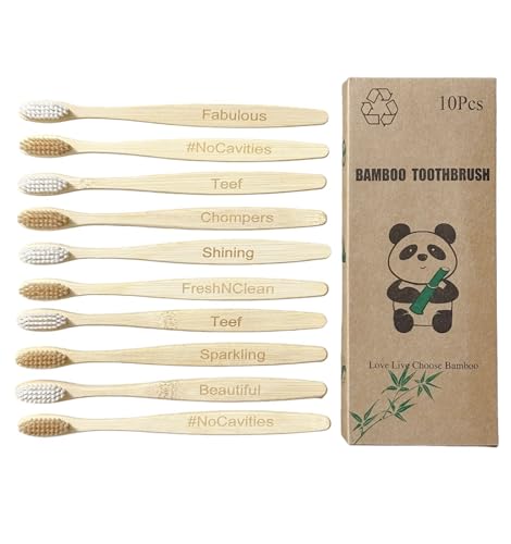 Bamboo Labeled Toothbrush -10 Pack Biodegradable Recyclable