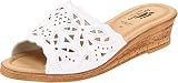 Spring Step Estella Women's Fashion Wedge Slide Sandals – Casual Leather Heel with Geometric Laser-Cut Detailing, White, 11