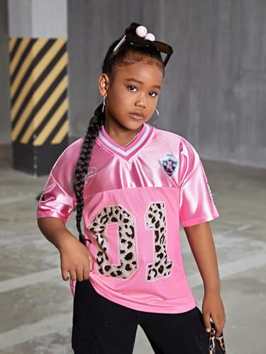 Image of WDIRARA Girl's Number Graphic Jersey Shirts Short Sleeve V Neck Tees Oversized T-Shirt Tops