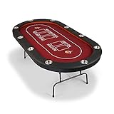 Vilobos Poker Table Foldable, 10 Players Texas Holdem Poker Table, Casino Table for Blackjack Board Game w/Deep Steel Cup Holder - Red Felt Surface