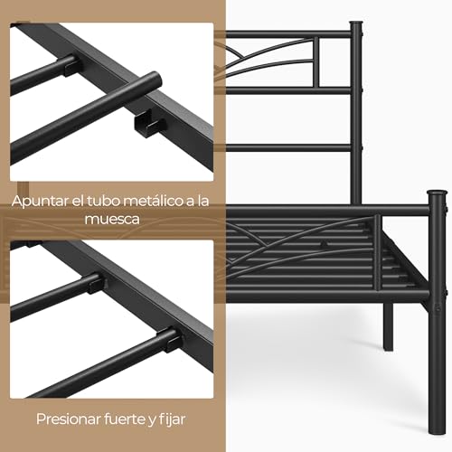 Miniatura 3 de Yaheetech Cama Individual Con Espacio Bajo Marco Metal Altura 32 Cm Cama Individual Con Cabecera Para Colchón De 90 X 190 Cm Negro