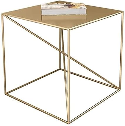 INDIDECOR 382107 Coffee Table Golden Wrought Iron Coffee Table, Simple Bedside Table Sofa Table Living Room Coffee Table Metal Small Square Table Side Table living room (Metal,Gold)