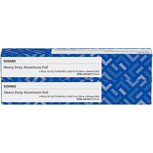 Amazon Brand - Solimo Heavy Duty Aluminum Foil, 125 Square Foot Roll, 2-Pack