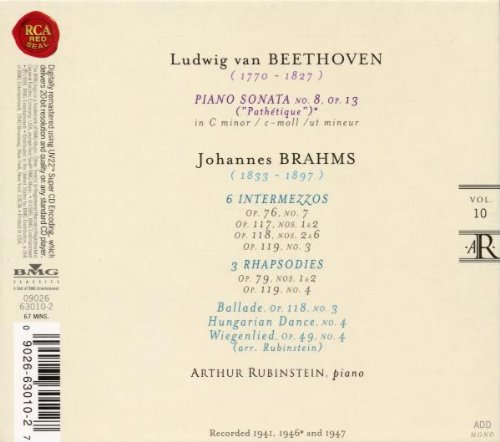 Rubinstein Collection, Vol. 10: Beethoven: Pathétique Sonata; Brahms: Intermezzos, Rhapsodies, etc.