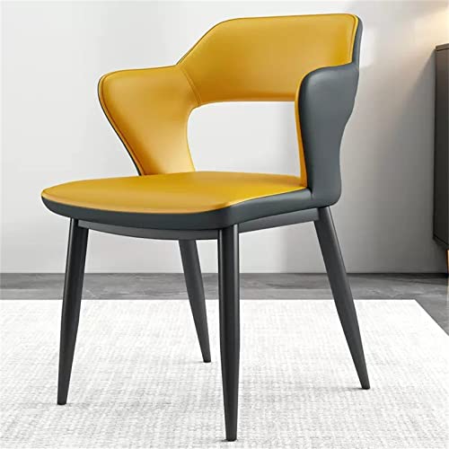 Sillas de comedor modernas de piel sintética con respaldo alto con patas de metal, muebles elegantes de cocina y sala de estar (amarillo)