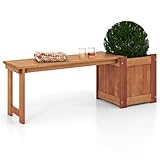 Giantex 2-in-1 Outdoor Bench with Raised Garden Bed, Wood Seat with Teak Oil Finish, Planter Box with Open-Ended Base, Garden Bench Seat for Porch Balcony Lawn Yard, DIY Assembly