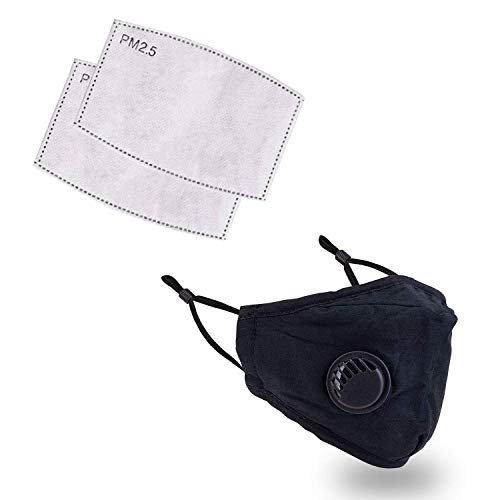 Mascarilla Facial Reutilizable Lavable Cara Máscara con Filtro, Activado Carbono Filtro Respirador Boquilla Protección De Polvo, Mascota Caspa Airborne Irritantes - Negro con Válvula, with Filter
