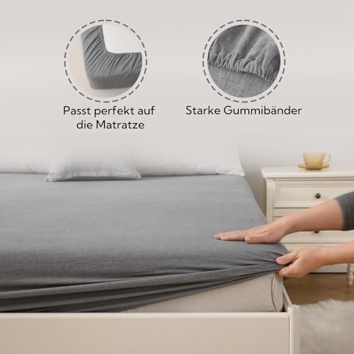 SOULFUL Spannbettlaken 180x200cm 2er Set, 100% Baumwolle Rauchgrau – Ansicht 5