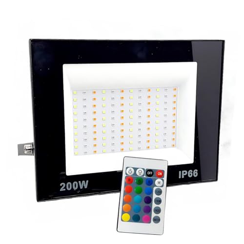 Refletor Holofote Led 200w RGB Colorido Com Controle Remoto, Iluminação Multicolorida e Ampla de 120