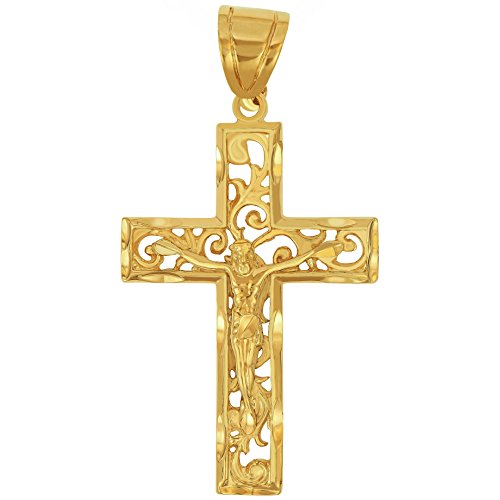 LIFETIME JEWELRY Large Filigree Crucifix Cross Necklace for Men & Women 24k Gold Plated4