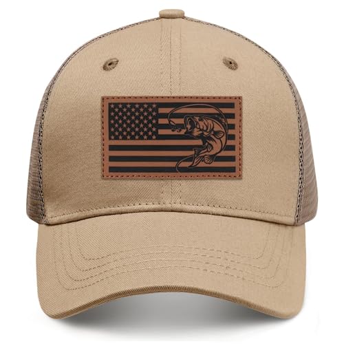 Image of Fishing Gifts for Men American Flag Trucker Hat Mens Fathers Day Christmas Birthday Gifts Fishing Hat for Dad