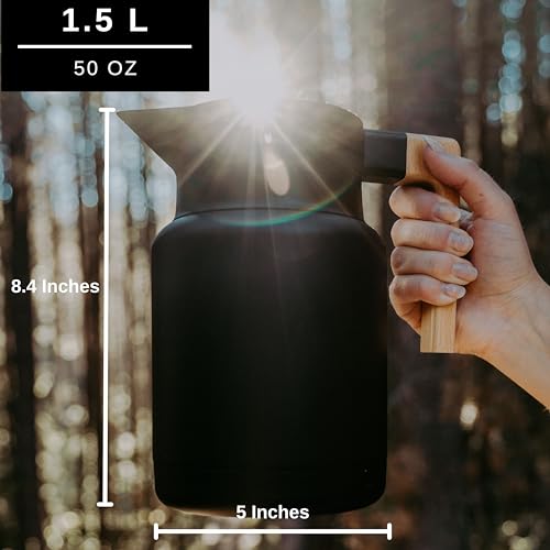 Hastings Collective 1.5L Thermal Coffee Carafe - Large Stainless Steel Insulated Thermos - 50 oz Double Walled Vacuum Beverage Dispenser with Tea Infuser and Strainer (Black) - Image 5