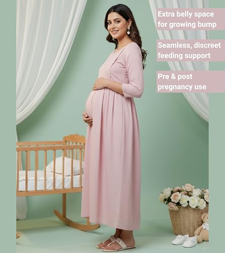 Image of DUMMY SHAPE Maternity Gown for Women | Floral Anarkali Flare Kurta with Dual Nursing Zippers | Pregnancy & Breastfeeding | Feeding Kurtis | Baby Shower | Mom to Be Gifts for Pregnant Woman