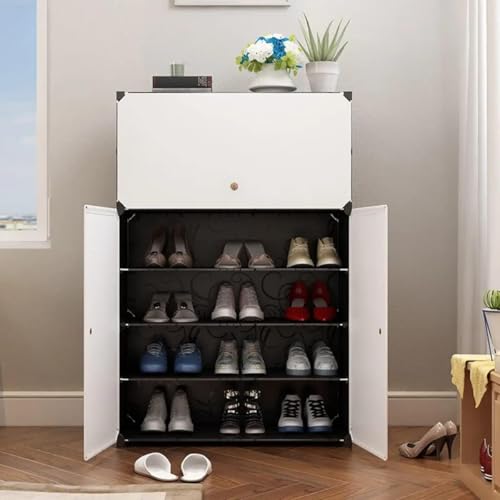 Image of 6 Shelf DIY Shoe Rack Plastic - Multi-Purpose Shoe Rack for Home Plastic Shelves, PP Door for Entryway, Chappal Slipper Shoe Stand (Black & White, 6-Shelf,3-Door)