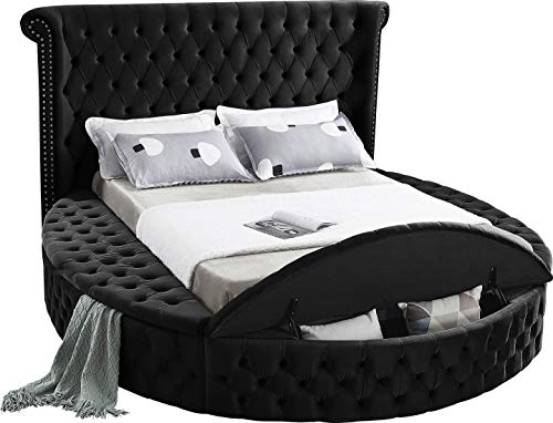 Meridian Furniture LUXUSBLACK-Q Luxus Collection Modern | Contemporary Round Shaped Velvet Upholstered Bed thumb #3
