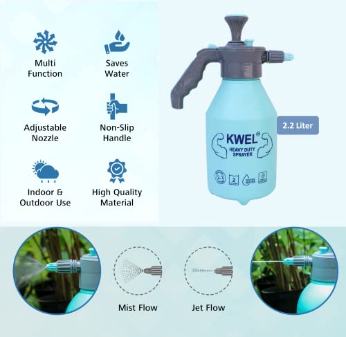 Image of KWEL Heavy Duty Garden Pressure Pump Sprayer, Lawn Sprinkler, Water Mister, Spray Bottle for Herbicides, Pesticides, Fertilizers, Plants Flowers (2L Capacity), Blue