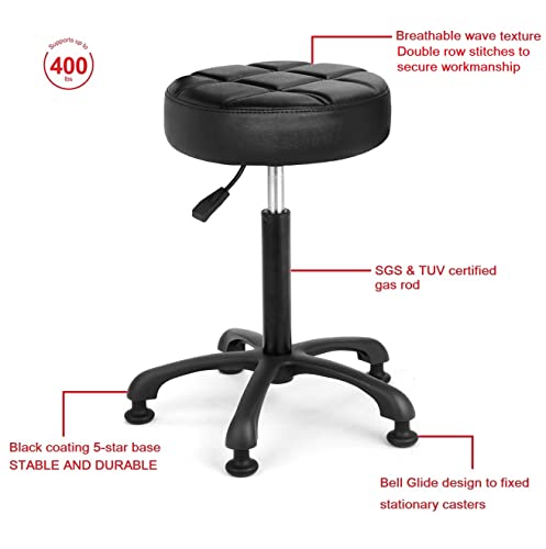 Image of Height Adjustable Heavy Duty Stools Salon Stool Chair with Bell Glides for Home Bar Kitchen Office Shop Tattoo Lash Tech Pedicure (Black with Bell Glides, Height 22 to 30 in)