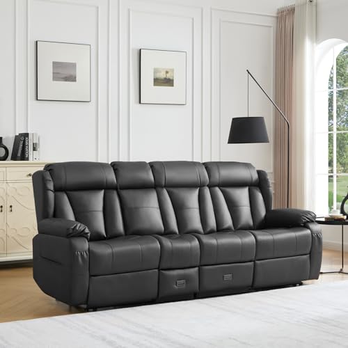 Image of Loveseat Recliner Sofa,3 Seater RV Recliner Couch, Manual Reclining Loveseat with Console for Living Room, Home Theater Seating with AC /USB C /USB and Drawer (Black, 3 Seater + Console)
