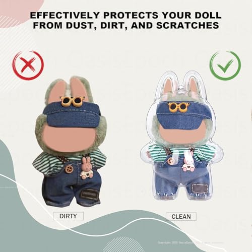 Protective Case Compatible with LABUBU Doll - Crystal-Clear Hard Display Box with Keychain & Dustproof Cover, Secure Backpack Hooks for Shelf/Outdoor Showcase (Doll Not Included)?Standing?