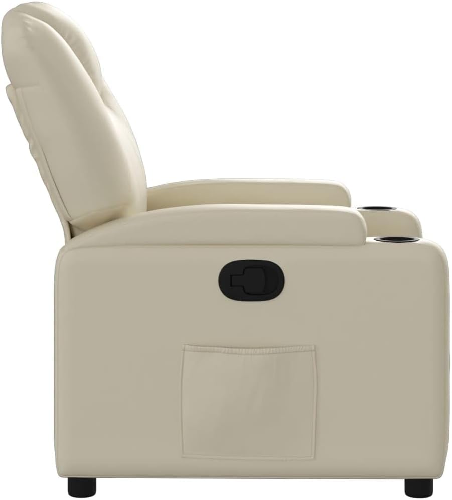 vidaXL Cream Faux Leather Wingback Recliner Chair - Manual Recline Armchair for Living Room, Home Theater with Cup Holders