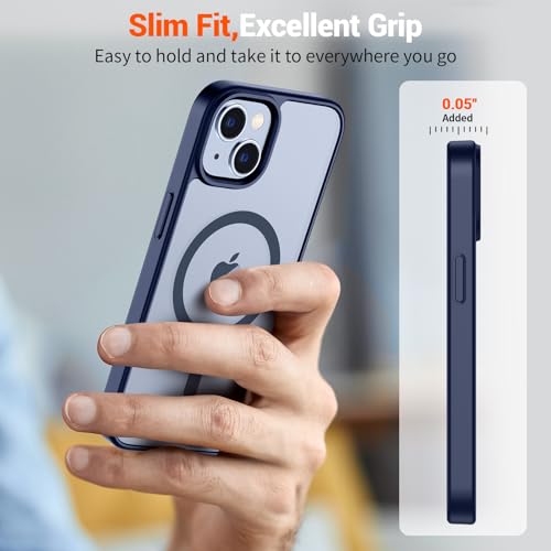 Image of SUPFINE Magnetic for iPhone 14 Case & iPhone 13 Case (Compatible with MagSafe) (Military Grade Drop Protection) Slim Translucent Matte Shockproof Phone Cover,Navy Blue
