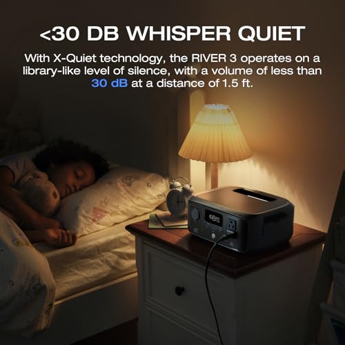 Image of EF ECOFLOW Portable Power Station RIVER 3 with Car Cigarette Lighter to DC Power Adapter, 245Wh LFP Power Station, 2 Up to 600W AC Outlets, <20 MS UPS, 1Hr Fast Charging Solar Generator for Camping