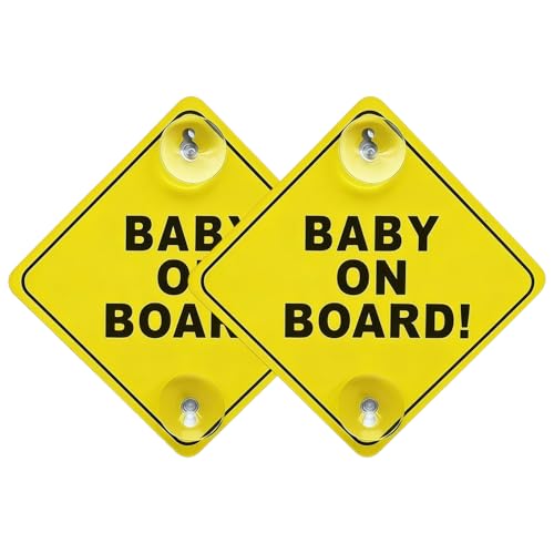 2 Pcs Baby on Board Car Signs, Safety Car Stickers with Double Suction Cups, Baby on Board Badge for Car Windows Vehicle Safety