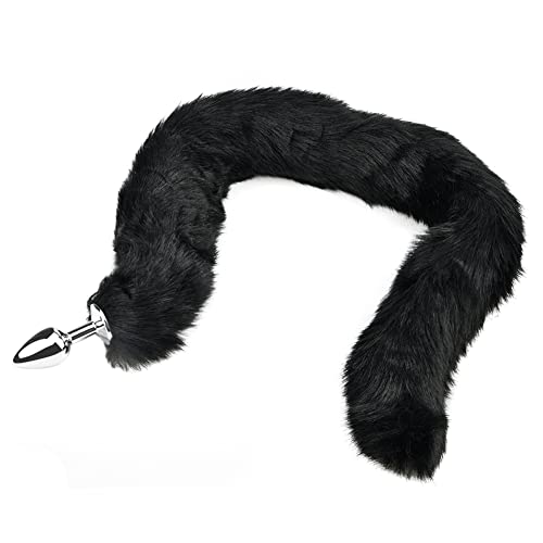 Long Fuchs Tail Analplug Metall Butt Plug mit Tierschwanz Erotik Cosplay Rollenspiele Sexspielzeug Flirtwerkzeuge für Paare Schwarz Roluck (M)