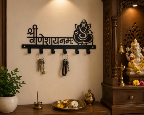 Image of Ventuos Metal Wall Mounted Key Holder with 6 Hooks, Ganesh Design, Key Organizer for Home Office Bedroom Entryway
