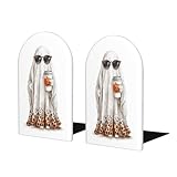 Sujetalibros de Madera con Forma de Fantasma con Gafas de Sol y Taza de café para estanterías, 2 Unidades, para el hogar, la Oficina y la Biblioteca.