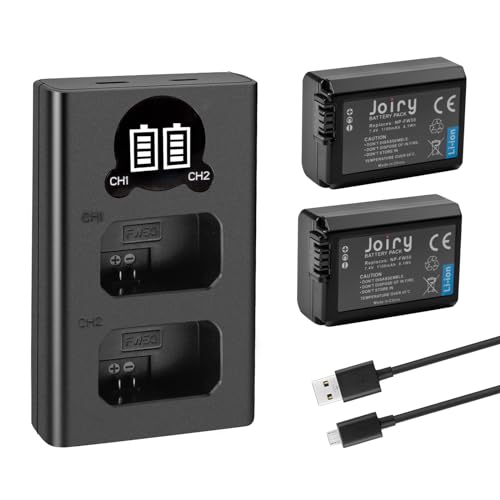 2 X NP-FW50 Batterie de Rechange et Chargeur Double Compatible avec Sony Alpha a6500, a6300, a6000, a7s, a7, a7s II, a5100, a5000, a3000, a7r, a7 II, NEX 3/5/7 Series