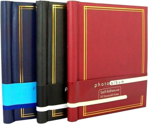 Self-Adhesive Photo Albums with 20 Sheets/40 Sides each Black/Red/Blue Large Pack of 3