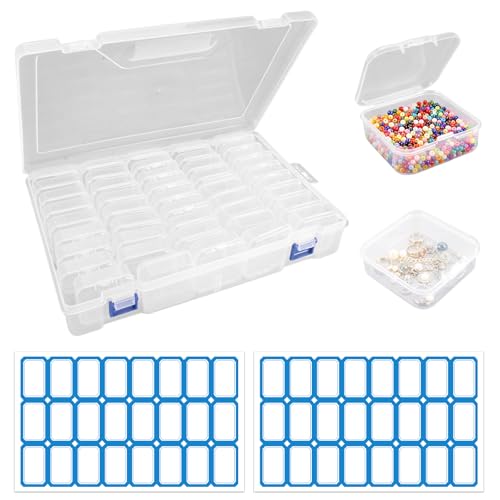 Zykra 45 Piezas Organizador de Cuentas con Tapa, Cajas de Almacenaje Plástico Pequeñas, Cajitas Organizadoras Transparentes para Organizar Pequeños Objetos, clavos, Cuentas y Joyas, 5.5×5.5×2 cm