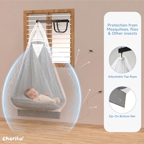 Image of Cherilo Baby Swing Cradle(Jhula) with Mosquito Net, Spring Hanger & Metal Window Cradle Stand - Grey Leaf - Full Set