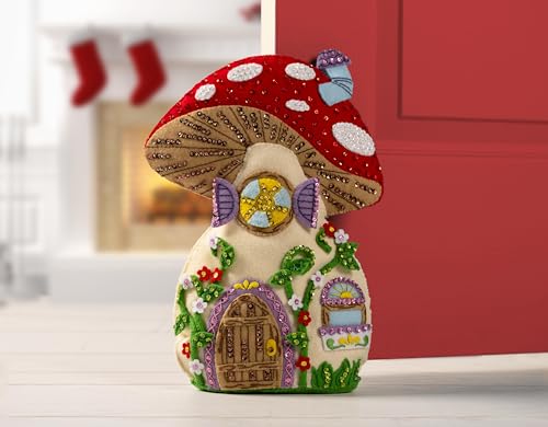 Image of Bucilla Felt Applique Door Stop Kit, Mushroom Manor, Perfect for DIY Arts and Crafts, 89733E