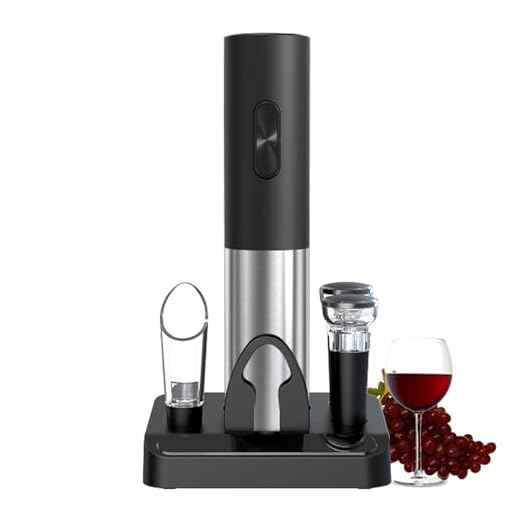 COKUNST Electric Wine Opener Set with Stand, Battery Operated Corkscrews Wine Bottle Openers with Foil Cutter, Wine Pourer, Vacuum Stoppers, Automatic Wine Opener Stainless Steel for Kitchen Party